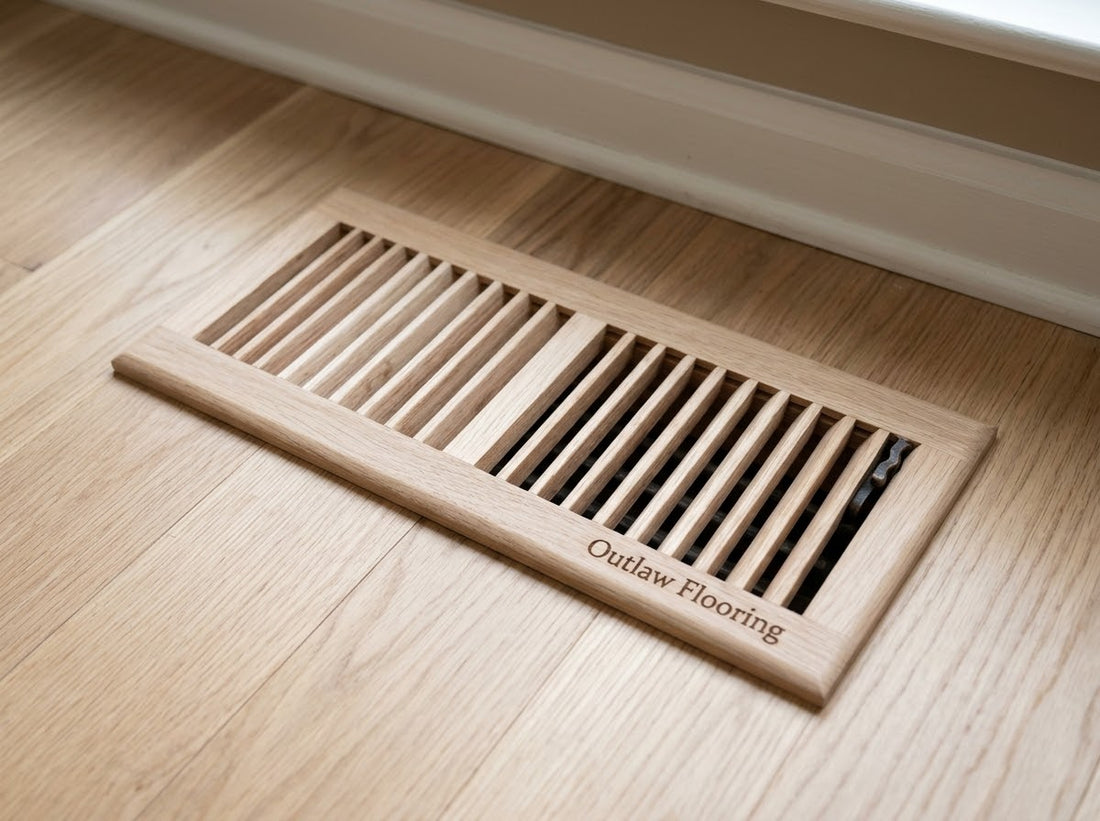 Solid Oak Drop-In Floor Register with Damper, 4 x 10 in.